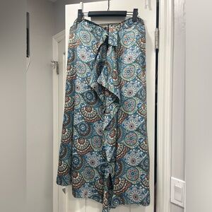 Solei womens printed wrap ruffle midi skirt